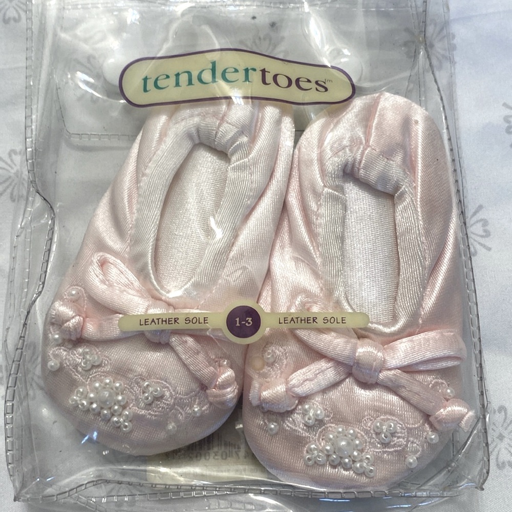 Vintage Tender Toes Leather Sole Pink Ballerina Baby Slippers